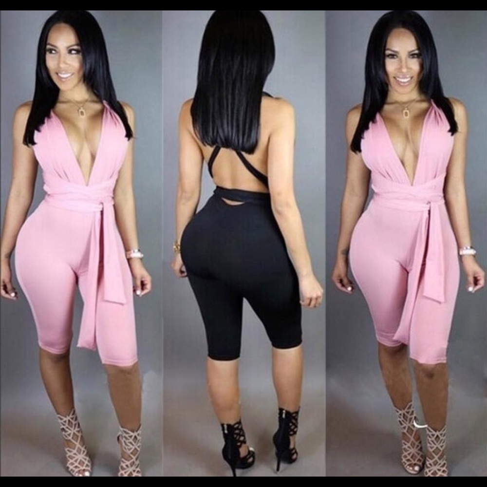 Bandage jumpsuit Vneck Sexy bodycon capris rompers